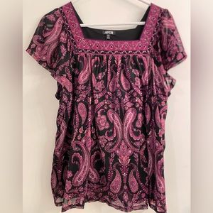 APT. 9 Short Sleeve Square Neck Paisley XLP Blouse
